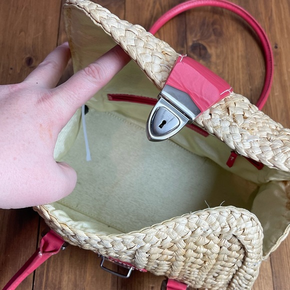 Ann Taylor corn husk basket purse tan and pink - Picture 6 of 10